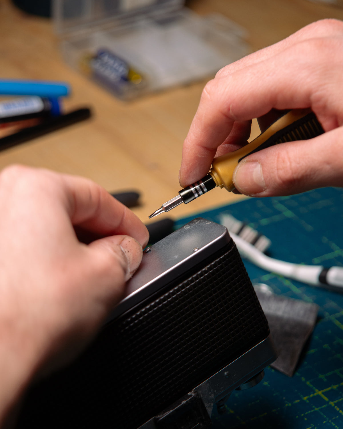 Film leader being trimmed during preparation