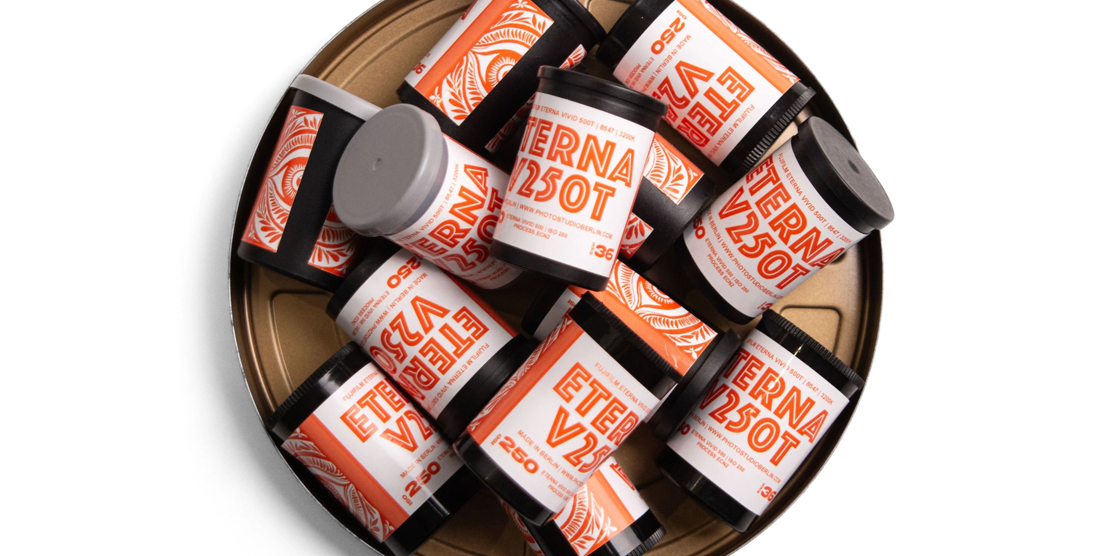 Selection of 35mm film rolls at Berlin Photo Studio