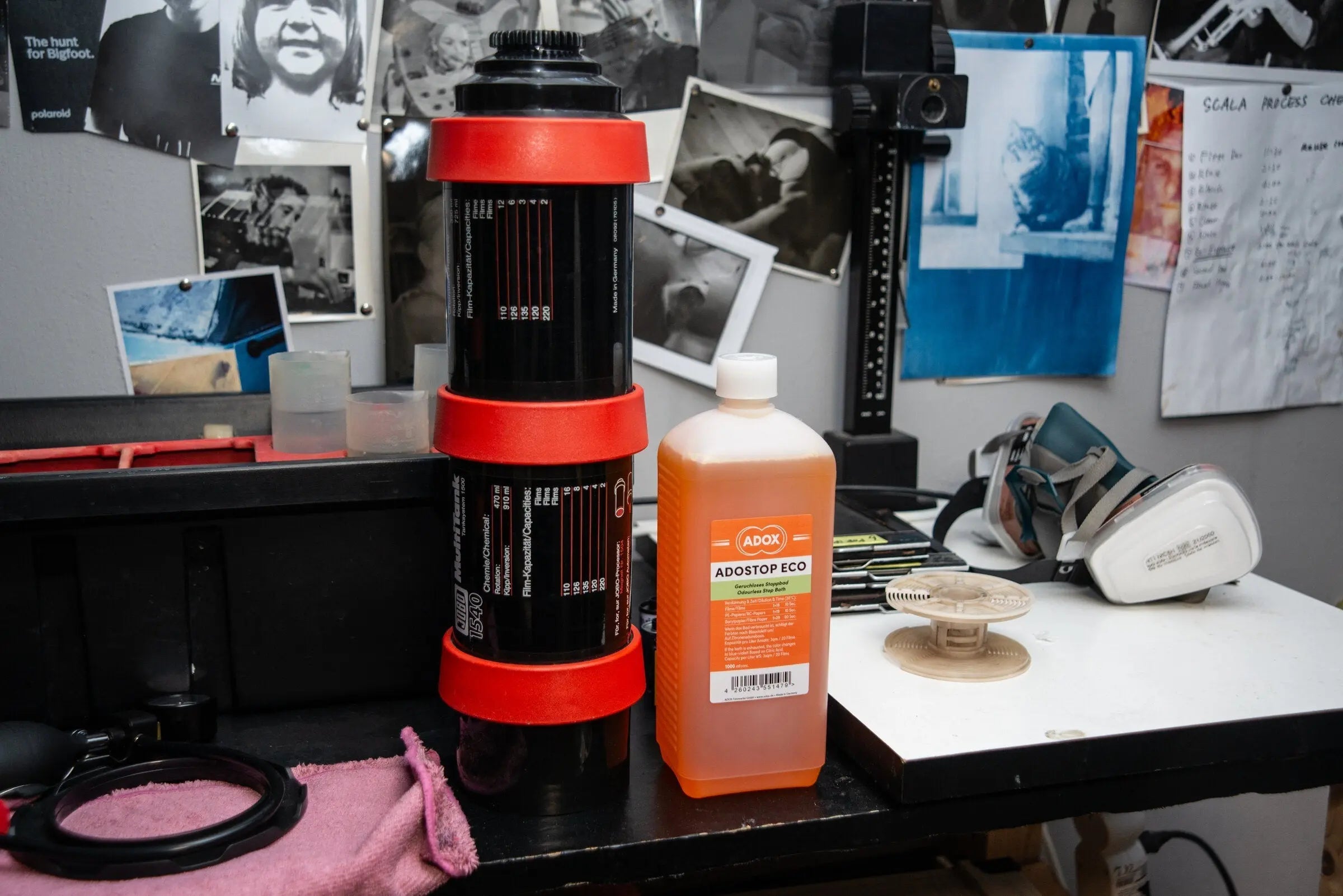 Black and white film being developed by hand at Berlin Photo Studio