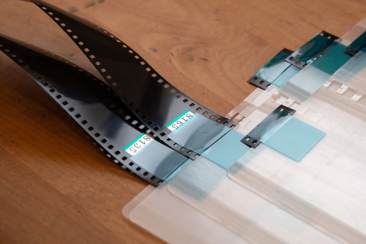 Film strips being prepared for laboratory processing