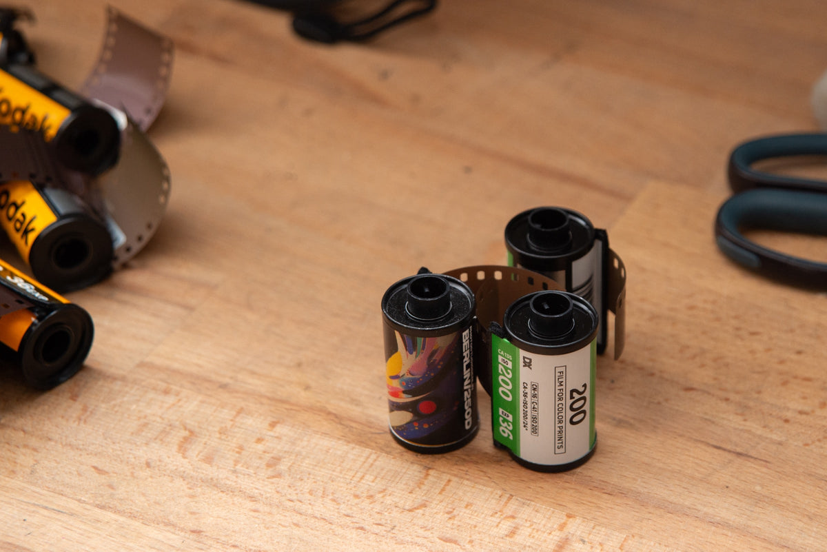 Assorted film rolls on the laboratory workbench
