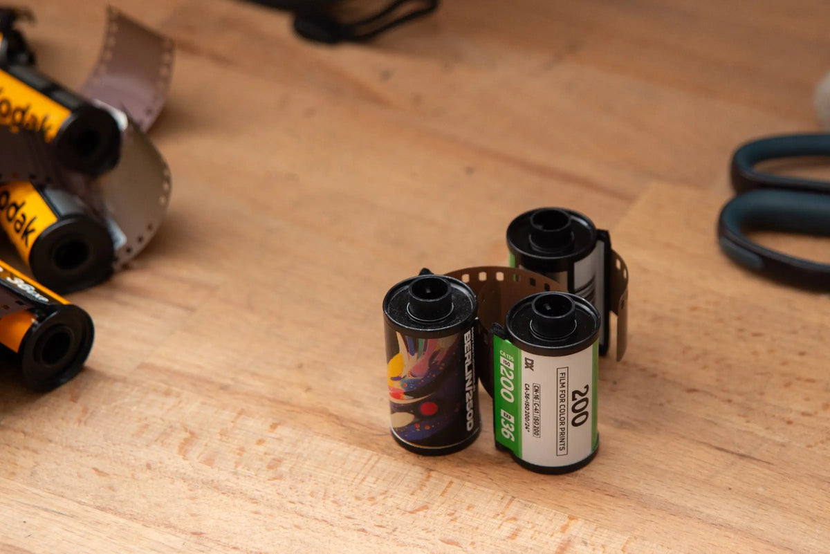 Assorted film rolls on the laboratory workbench