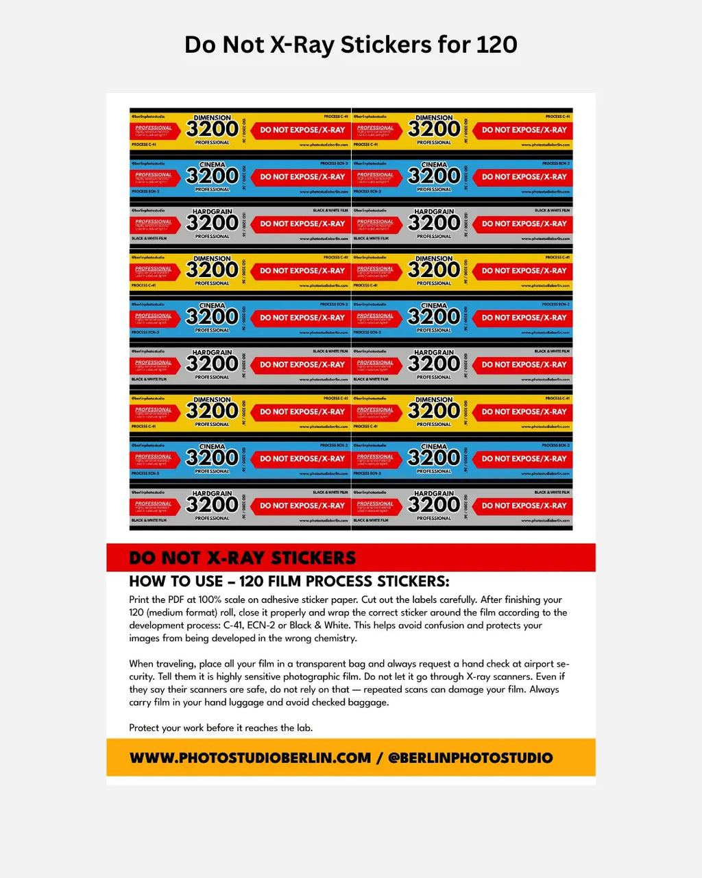 Do Not X-Ray Stickers for 120 Medium Format Film – Printable PDF Photo Studio Berlin