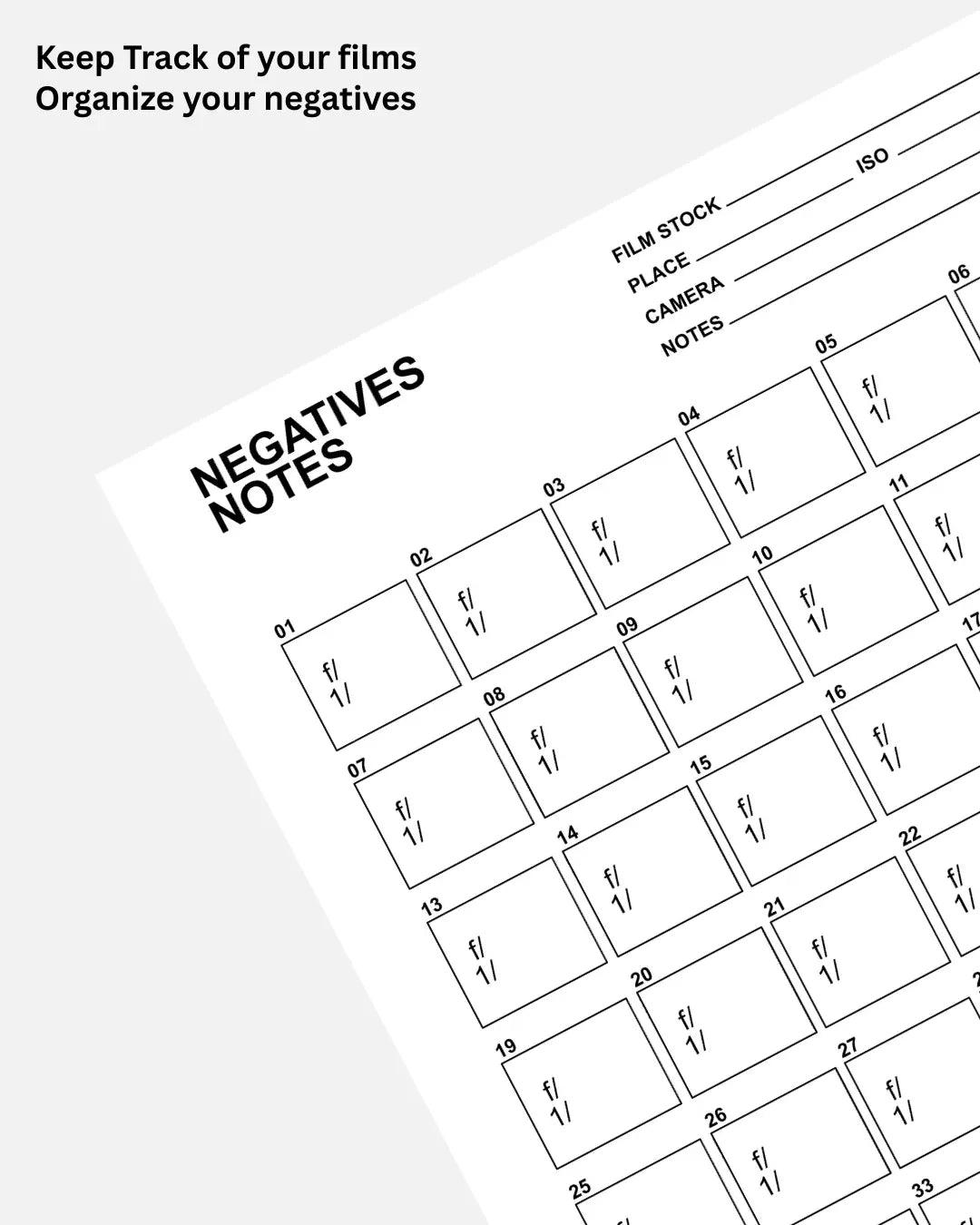 Film Negatives Notes – Printable PDF Sheet Photo Studio Berlin