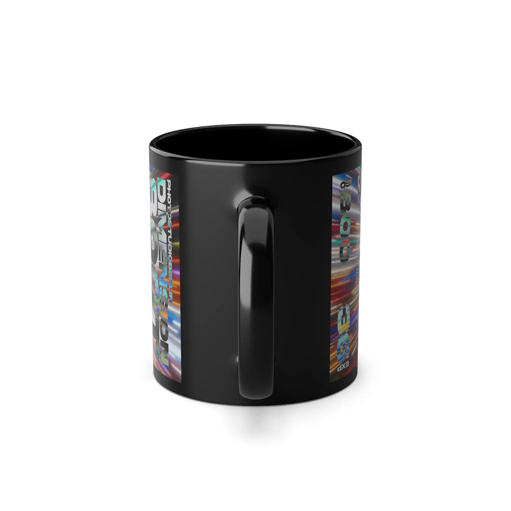 Black Ceramic Mug — Colorful Light Burst Coffee Cup (11oz) - Photo Studio Berlin