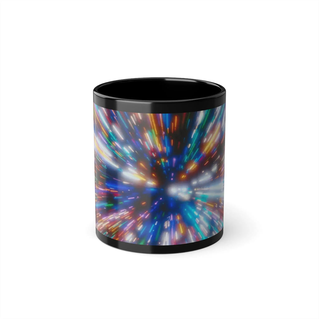 Black Ceramic Mug — Colorful Light Burst Coffee Cup (11oz) - Photo Studio Berlin