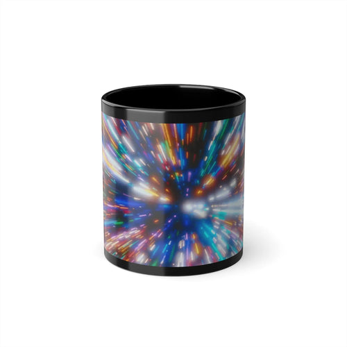 Black Ceramic Mug — Colorful Light Burst Coffee Cup (11oz) - Photo Studio Berlin