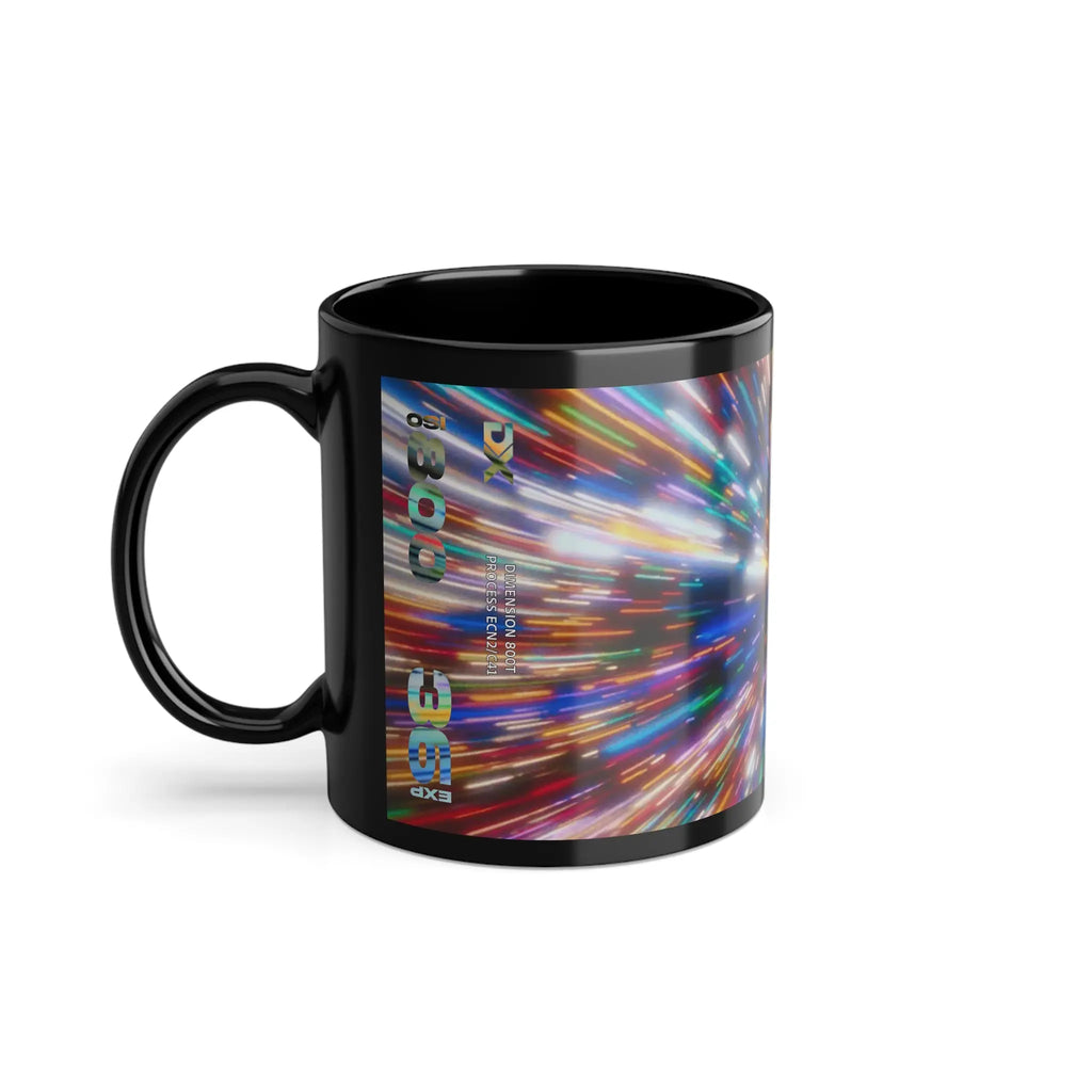 Black Ceramic Mug — Colorful Light Burst Coffee Cup (11oz) - Photo Studio Berlin