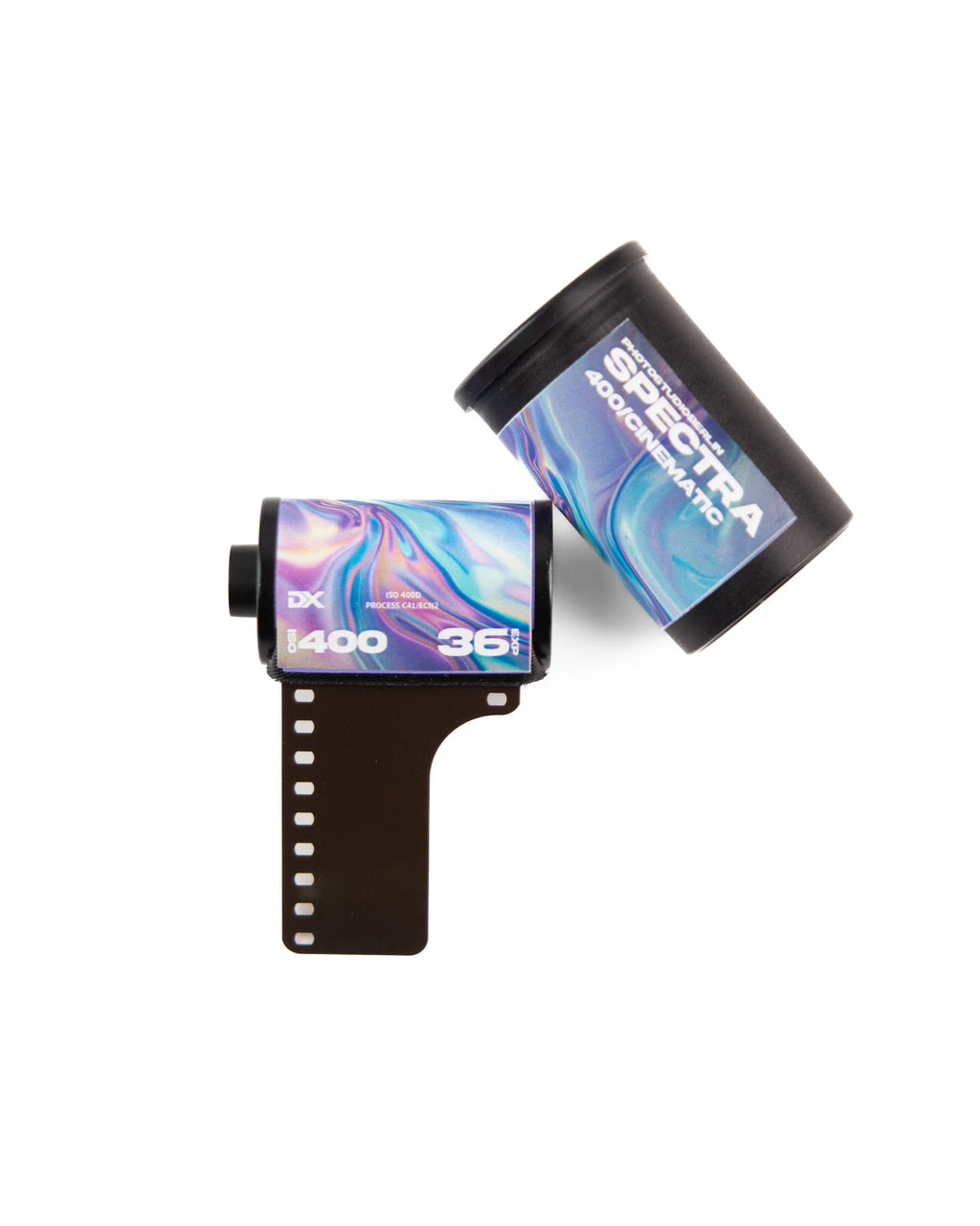 Clean product image of Spectra Cinematic 400 ISO Daylight 35mm film roll, designed for photographers who want a cinematic daylight-balanced look when shooting analog photography.